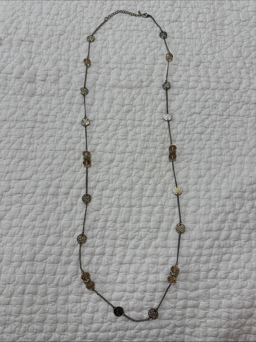 Delicate Bead Long Necklace - Silver and Champagne